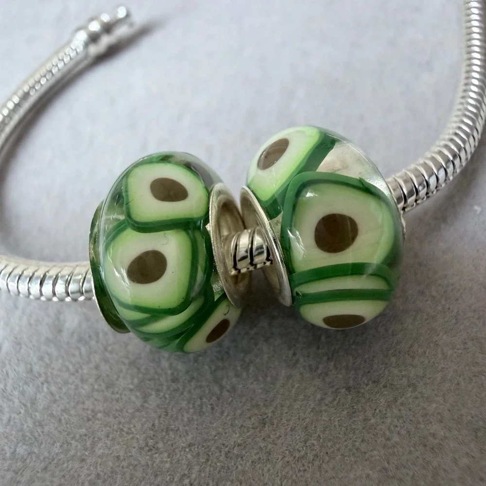 Set of 2 Avocado Spacer European Beads fits PANDORA